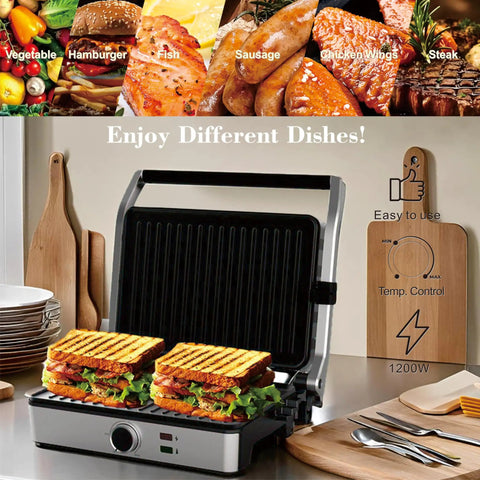 Mubenlife Multi Use Electric Panini Press And Contact Sandwich Grill for crispy sandwiches with grilled vegetables and meats.