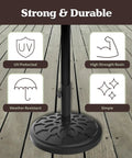 Heavy Duty 19 Pound Outdoor Umbrella Base Stand For Patio Tables And Tilt Freestanding Umbrellas, Durable Black Weighted Base For Stable Shade, Garden Patio Accessory on wooden deck
