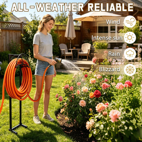 Heavy Duty Stainless Steel Garden Hose Reel With Triangle Reinforcement Brace Built Tough For Outdoor Use Supports Up To 150 Foot Hose Black Weather Resistant