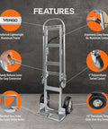 AS7B Heavy Duty Aluminum Hand Truck 2 In 1 Convertible Dolly, 800 Lb Capacity with ergonomic handle and beveled nose plate