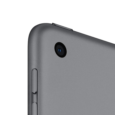 Close-up of Top Shelf 10.2 Inch Retina Display Tablet Equipped With A12 Bionic Chip And Snappy Neural Engine For Flawless Streaming And Effortless Multitasking In Sleek Space Gray.