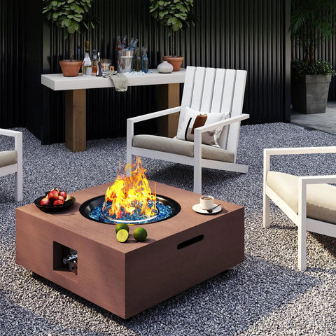 28 Inch Propane Fire Pit Table With 40,000 BTU Gas Fire Pit For Outdoor Patio Backyard Auto Ignition Burner Lid And Blue Fire Glass Rocks For Cozy Outdoor Gatherings And Weatherproof Patio Ready