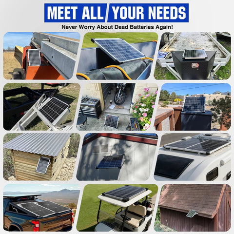 Collage of 20W 12V Solar Panel Kit With MPPT Controller For Boat RV Motorcycle Marine Use Waterproof Monocrystalline Panel