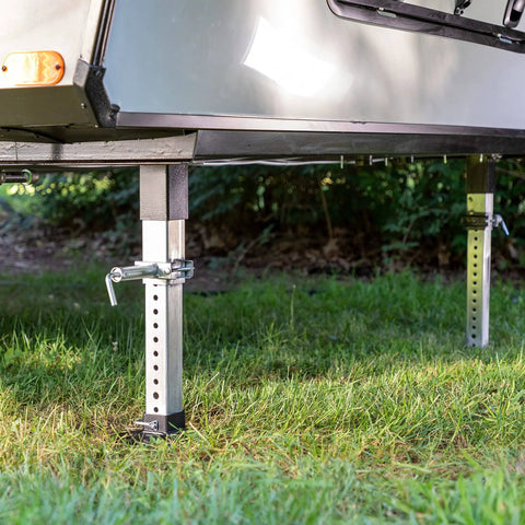 Fifth Wheel Landing Gear Lead Drop Leg 29.5 Inch Universal Replacement With Snap Pin Durable Powder Coated Assembly installed