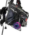 Heavy Duty Mesh Snorkel And Dive Gear Bag With Clip Side Lock For Easy Access, attached to diving equipment, black