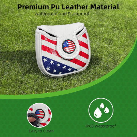 Magnetic Closure Putter Headcover For Mallet Putters With Heel Shaft Square Style USA Stars And Stripes Flag Design Durable