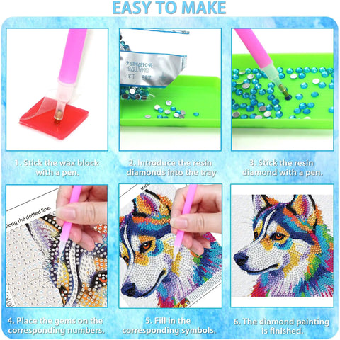 Diamond Art Kit For Kids Ages 8 To 12 6x6 Canvas With 7x7 Frame Kid Friendly No Fuss Easy Starter Set showing step-by-step process.