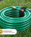 Coiled green hose secured with a Wrap-It strap, part of the Assorted Twelve Pack Elastic Cinch Straps For Cords, Hoses, Ropes And Cables