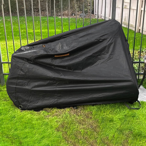 Waterproof Adult Tricycle Cover for 3-Wheeled Bikes and Recumbent Trikes Outdoor Indoor Dustproof Windproof UV Protection Heavy-Duty 210D Oxford PU Coated Fits Most Trikes 75L x 30W x 44H Black, black cover on trike outdoors