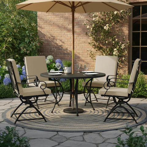Outdoor Dining Chair Cushions 4 Pack High Back Water Resistant Patio Seat Cushions With Ties Removable Covers Cream on chairs