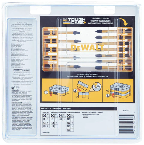 Back view of FlexTorq 22-Piece Impact Driver Bit Set with Connectable Storage System packaging showing bit arrangement and features.