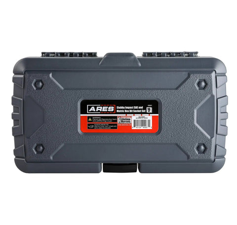 Carrying case for 16 Piece Stubby Impact Hex Socket Set For SAE And Metric Sizes With Chrome Moly Steel Construction And Manganese Phosphate Coating