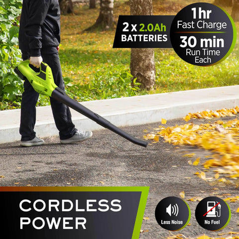 Person using UltraStorm Cordless Leaf Blower With Dual 20V Batteries For 2X Runtime, 140 MPH Brushless Motor on driveway