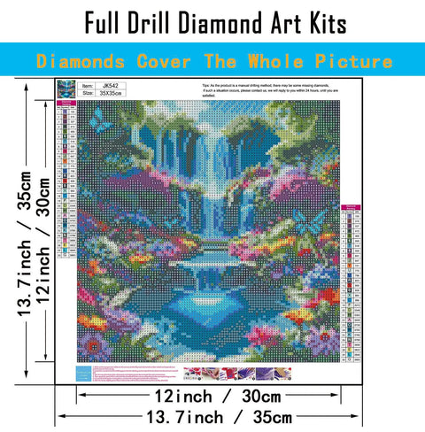 Beginner Friendly Diamond Painting Kit For Adults 5D DIY Full Round Drill Waterfall Landscape Art 13.7x13.7 inches display
