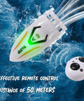 Mini Remote Control Boat 360 Degree Rotating RC Boat With 2 4 GHz Operation Built In Rechargeable Battery Ready For Pools Lakes Bathtubs Great For Stunt Tricks And Water Fun shown in action on water with remote