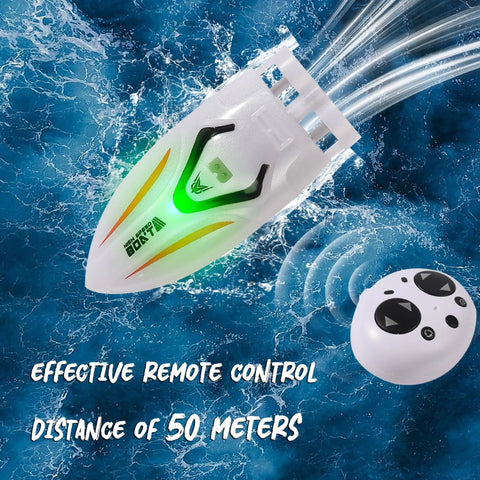 Mini Remote Control Boat 360 Degree Rotating RC Boat With 2 4 GHz Operation Built In Rechargeable Battery Ready For Pools Lakes Bathtubs Great For Stunt Tricks And Water Fun shown in action on water with remote