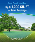 Image displaying a backyard with a highlighted area labeled '1,200 CU. FT.' showing coverage of Outdoor Backyard Bug Control Fogger Kills Mosquitoes.