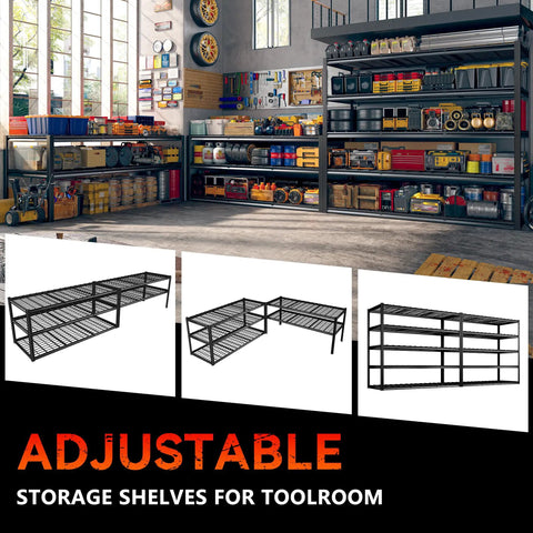 Heavy Duty 60 Inch Wide Garage Shelving Unit With 3000 Lbs Capacity, 5 Tier Metal Storage Racks For Garage Basement Pantry Workshop And More, Built To Last Steel Shelves For Maximum Space And Clean Up Clutter. Adjustable black steel shelving in garage toolroom