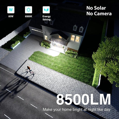 Hella Bright Kick Ass Outdoor Motion Sensor Flood Light 85W 8500 Lumens LED Security Spotlight With Dusk To Dawn Detection And IP65 Weatherproof Triple Head Design For Garage Yard Porch