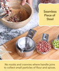 Pro Chef Grade Stainless Steel Measuring Cups And Spoons Set Of 12 With Stackable Long Handles in use with dry beans