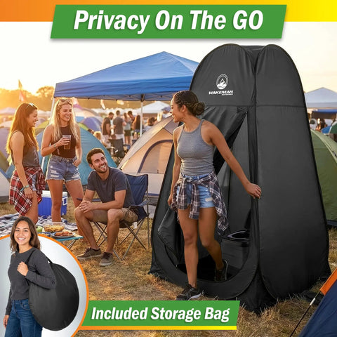 Group camping with Multipurpose Privacy Pop Up Tent For Camping And Beach With Easy Open Portable Shower Stall, black tent
