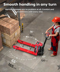 Heavy Duty 3300 Lb Electric Pallet Jack With 48V Lithium Battery Walkie Platform Truck in a warehouse with boxes.
