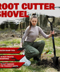 Person using Lightweight Carbon Steel Metal Detecting Shovel With Double Serrated Blade For Treasure Hunting And Garden Digging.