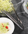 Restaurant Grade 6.5 Inch Pom Tong Set Of 6 Stainless Steel Garnish Tongs with satin finish used for serving salad on table