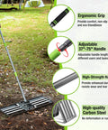 Person using Beefy Heavy Duty Lawn Leveling Rake with 30x10 inch ground plate and 6-foot handle in a garden