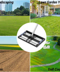 Pro Grade Heavy Duty Lawn Leveling Rake With Aluminum Rollers And Stainless Steel Build shown for landscaping, garden, farm, and golf use
