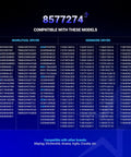 Compatibility chart for 8577274 Dryer Thermistor Replacement Part For Whirlpool Kenmore KitchenAid Dryers Replaces 3976615 AP3919451 WP8577274 PS993287 3390292 No Sweat Install Lifetime Protection, listing compatible dryer models.