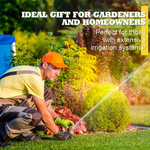 Gardener using All In One Sprinkler Head Removal Tool Set For Rain Bird 1800 And 5000 Series Pop Up Heads, Easy Lift And Hold.