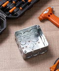 8 Pack 4x4 Inch Metal Electrical Boxes Two And One Eighth Inch Deep With 30.3 Cu In Capacity Galvanized Steel Junction Boxes Drawn Construction Silver For Wiring Projects And Electrical Installations, open view