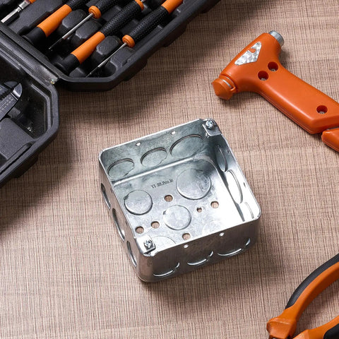 8 Pack 4x4 Inch Metal Electrical Boxes Two And One Eighth Inch Deep With 30.3 Cu In Capacity Galvanized Steel Junction Boxes Drawn Construction Silver For Wiring Projects And Electrical Installations, open view
