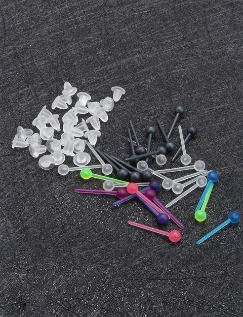 Clear Plastic Silicone Multicolor Ball Stud Earrings Post Hole Saver Piercing Retainers Medical Grade For Sensitive Ears Women And Men Dope For Sports And Work, assorted