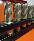 Heavy Hitter Magnetic Drill With One Inch Annular Cutter Set And Built In Broach 1200W Portable steel cutting bits in holder.