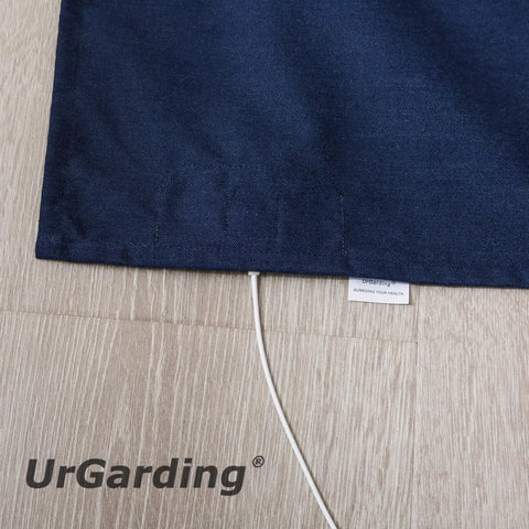 Corner of EMF Shielding Grounding Mat With Stainless Fiber, 55x98 Inches, dark blue polyester cotton, showing grounding wire.