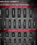 Image of Pro Grade All In One 73 Piece Hex Torx Impact Socket Set with labeled metric deep and shallow sockets.