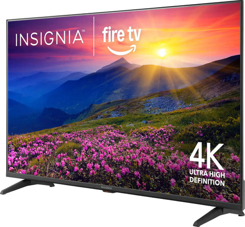 50 Inch Led Smart Fire TV Featuring Sick 4K Ultra HD Picture Quality And Dope HDR10 Contrast Levels With Alexa Voice Remote showing vibrant landscape.