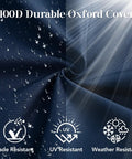 Close-up of 400D durable oxford cover showing waterproof and fade-resistant features for Outdoor Chair Cushions Set Of 4 For Patio Furniture 24x24 Inch Deep Seat Cushions With 24x22 Inch Backrest Waterproof Fade Resistant Navy Blue All Weather Cushions For Cozy Patio Sofas And Chairs.