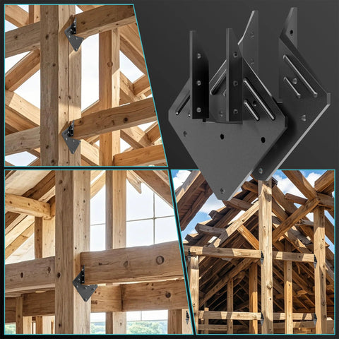 10 Pack Heavy Duty Black Hurricane Ties For Rafters 13 Gauge Steel 2.2mm Thick Fit 2x4 2x6 Roof Trusses in wood construction