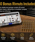 Rivet Nut Kit With Organizer Box M3 Through M8 Drill Adapter Set Includes 10 Pcs Per Model With Custom Slots For Mandrels And Hardware, 50 paired inserts in clear case