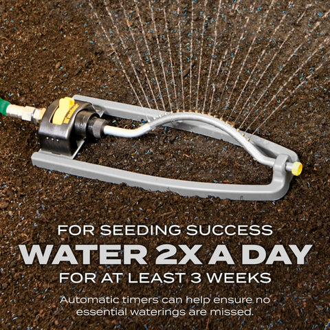 Quick Fix Grass Seed Mix Rapidly Patches Up Bare Lawn Sections Within Four To Seven Days, sprinkler watering soil evenly.