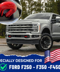 Red Silicone Front Tow Hook Covers For Ford Super Duty F250 F350 F450 2017-2026, Flush Fit Design, installed on truck