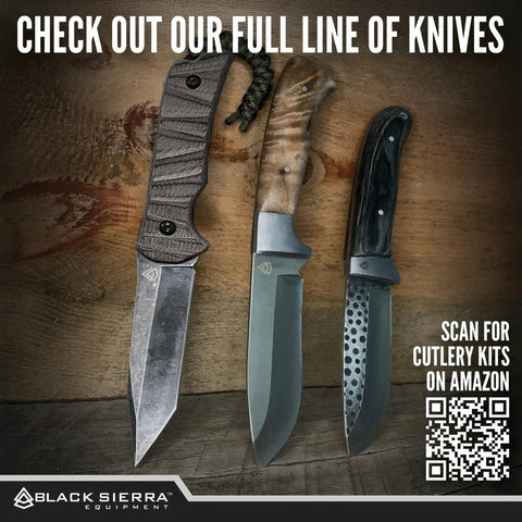 Three knives with different handle designs showcased, related to DIY Knife Making Kit With Hammered Stainless Steel Blade 8Cr14MoV.