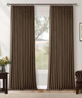 Dual Layer Blackout Curtains 102 Inch Length Two Panels Pinch Pleated For Sliding Glass Doors Flax Linen Texture Ceiling Track Thermal Room Darkening Light Brown Drapes installed on window