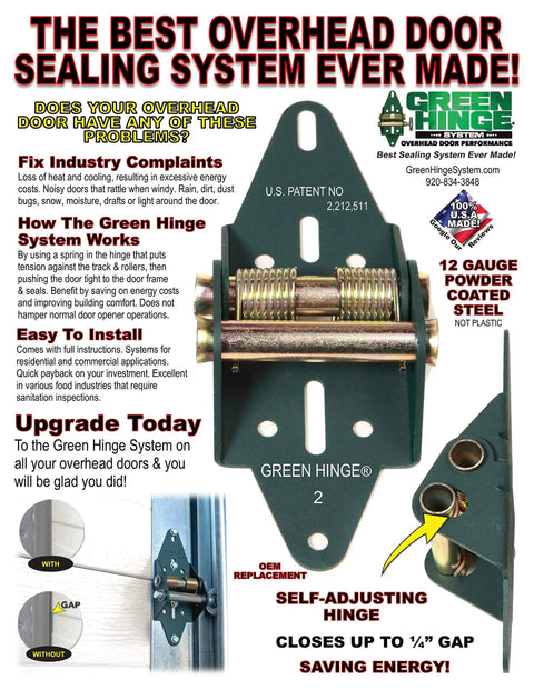 Energy Saving Garage Door Hinge For 12 Foot Wide And Over 5 Panel Doors With Self Adjusting Seal System Reducing Dirt Dust Rain And Moisture, Spring Loaded For Tight Closings Up To One Quarter Inch Gap, Easy Install
