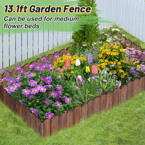 Installed Wooden Garden Edging Border Kit No Fuss Pine Flexible Landscape Border 13.1ft By 11.8in around flower beds