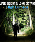 Person walking in forest illuminated by High Lumens Rechargeable LED Flashlights 2 Pack With Zoomable Beam And LCD Display 5 Modes Long Range Tactical Lights