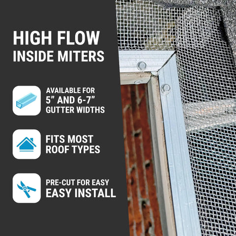 High Flow Inside Miter Kit Gutter Guard 3 Pack For 5 Inch Gutters Stainless Steel 8 Mesh Micro Mesh Design Pre Cut Fit Easy Install